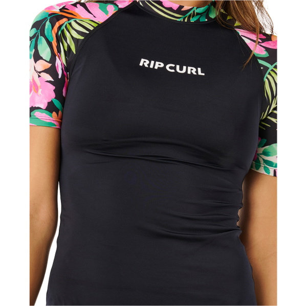 2026 Rip Curl Mujer Molokai Camiseta De Manga Corta Con Inserción Floral De Licra 19SWRV - Black